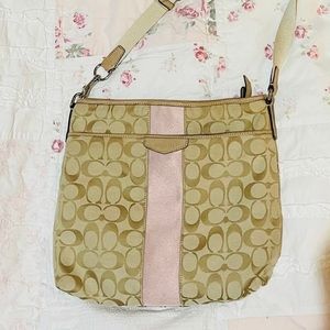 Coach crossbody file bag.  Classic style with pink accent.